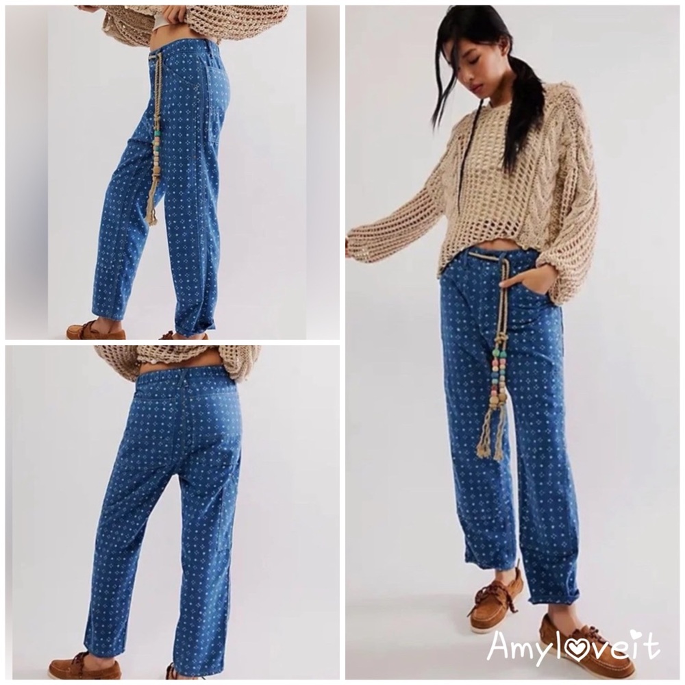 Free People Dr. Collectors Carpenter Block Print Pants #69